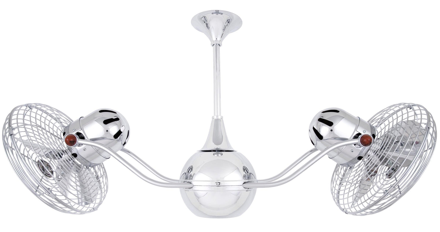 Matthews Fan VB-CR-MTL-DAMP Vent-Bettina 360° dual headed rotational ceiling fan in polished chrome finish with metal blades for damp location.