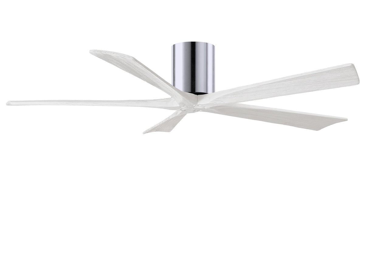 Matthews Fan IR5H-CR-MWH-60 Irene-5H five-blade flush mount paddle fan in Polished Chrome finish with 60” solid matte white wood blades.