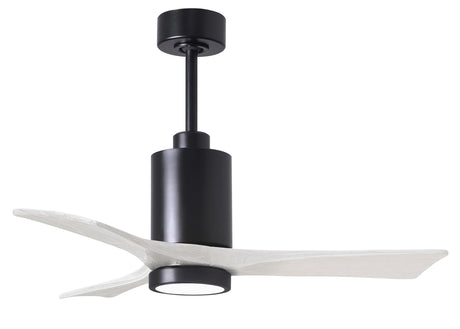 Matthews Fan PA3-BK-MWH-42 Patricia-3 three-blade ceiling fan in Matte Black finish with 42” solid matte white wood blades and dimmable LED light kit