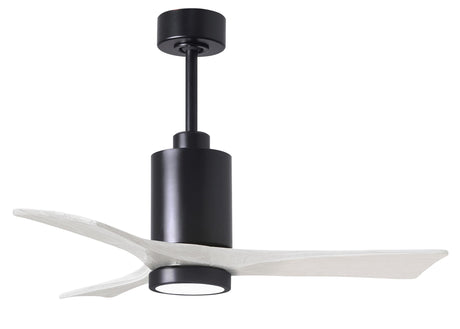 Matthews Fan PA3-BK-MWH-42 Patricia-3 three-blade ceiling fan in Matte Black finish with 42” solid matte white wood blades and dimmable LED light kit 