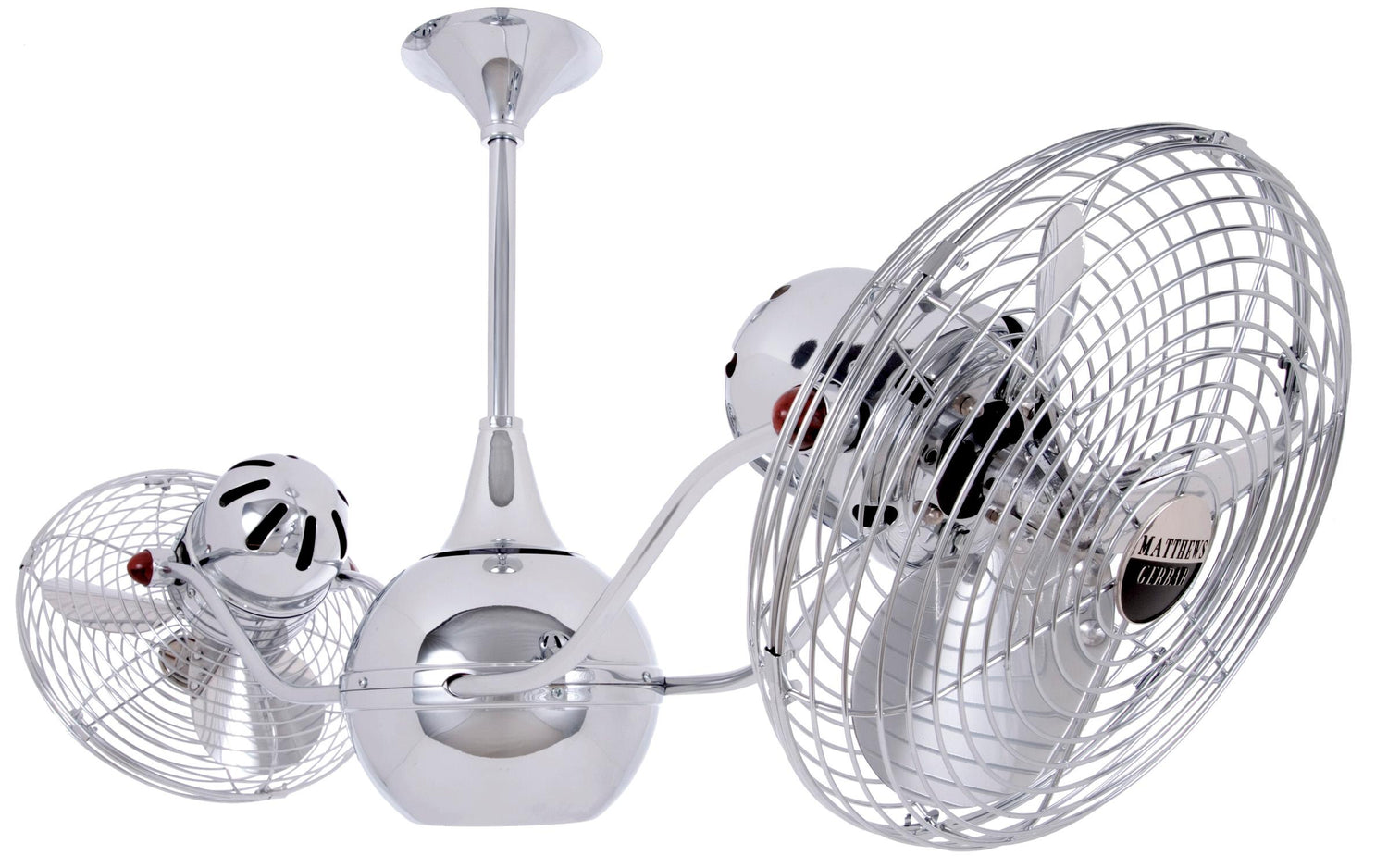 Matthews Fan VB-CR-MTL Vent-Bettina 360° dual headed rotational ceiling fan in polished chrome finish with metal blades.