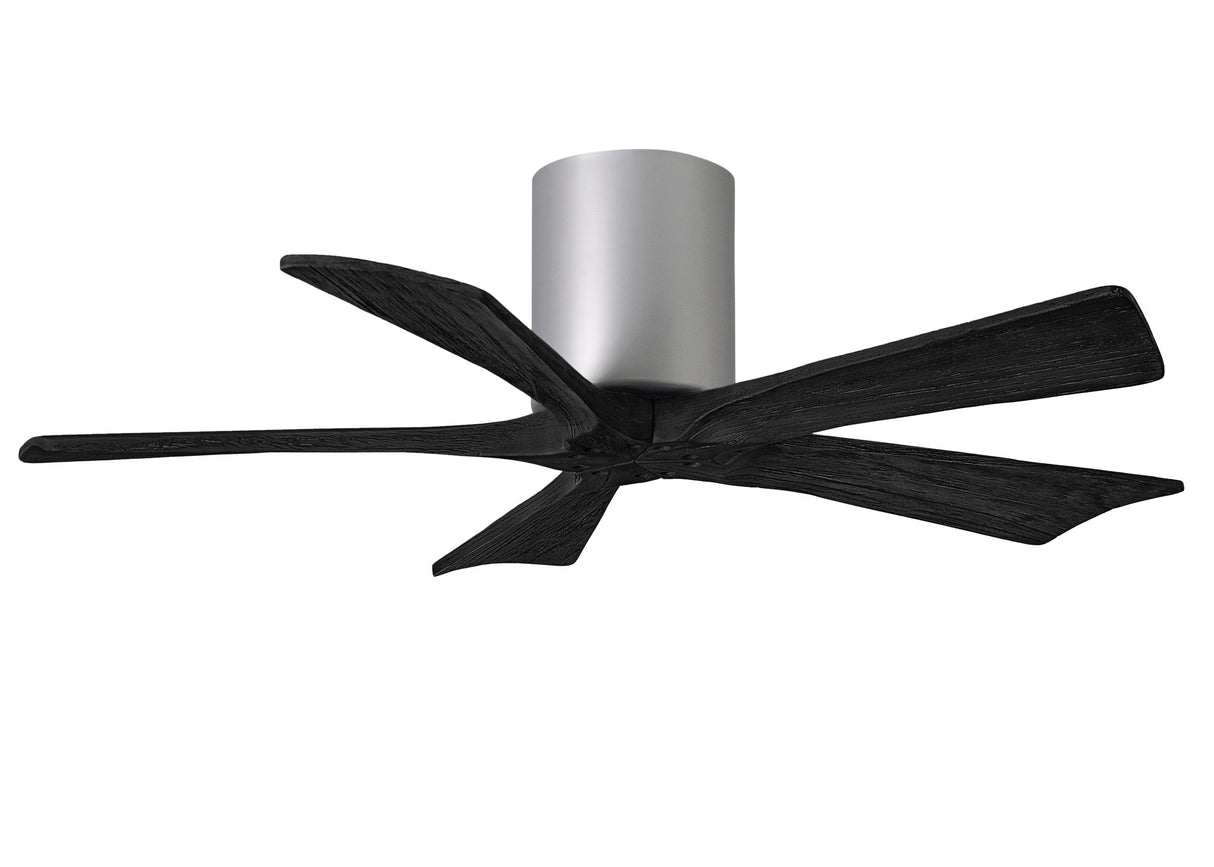 Matthews Fan IR5H-BN-BK-42 Irene-5H five-blade flush mount paddle fan in Brushed Nickel finish with 42” solid matte black wood blades.