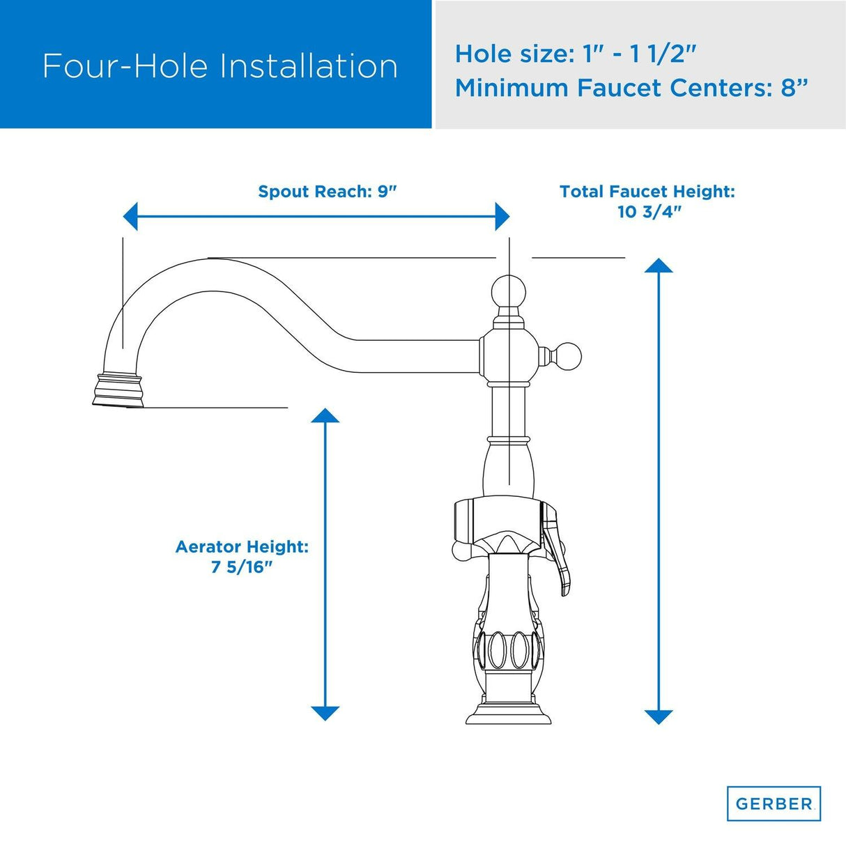 Gerber D404457 Chrome Opulence Two Handle Bridge Faucet