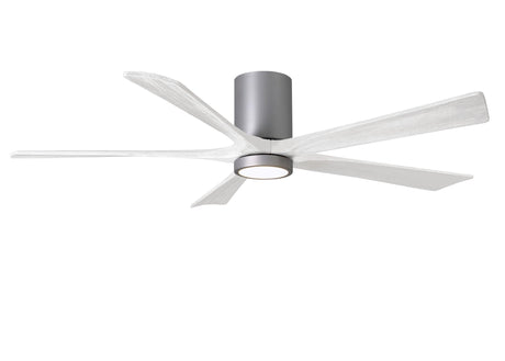 Matthews Fan IR5HLK-BN-MWH-60 IR5HLK five-blade flush mount paddle fan in Brushed Nickel finish with 60” solid matte white wood blades and integrated LED light kit.