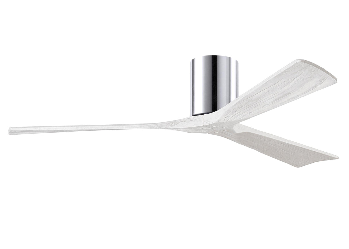 Matthews Fan IR3H-CR-MWH-60 Irene-3H three-blade flush mount paddle fan in Polished Chrome finish with 60” solid matte white wood blades.