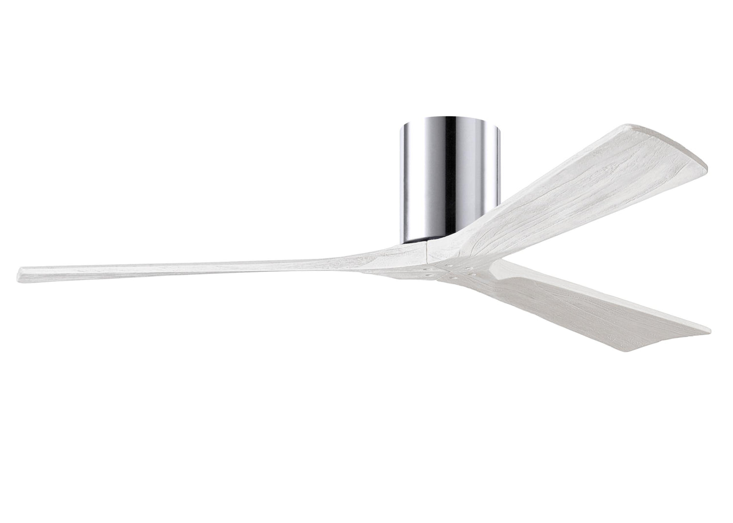 Matthews Fan IR3H-CR-MWH-60 Irene-3H three-blade flush mount paddle fan in Polished Chrome finish with 60” solid matte white wood blades.