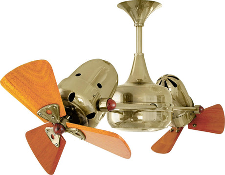 Matthews Fan DD-PB-WD Duplo Dinamico 360” rotational dual head ceiling fan in Polished Brass finish with solid sustainable mahogany wood blades.