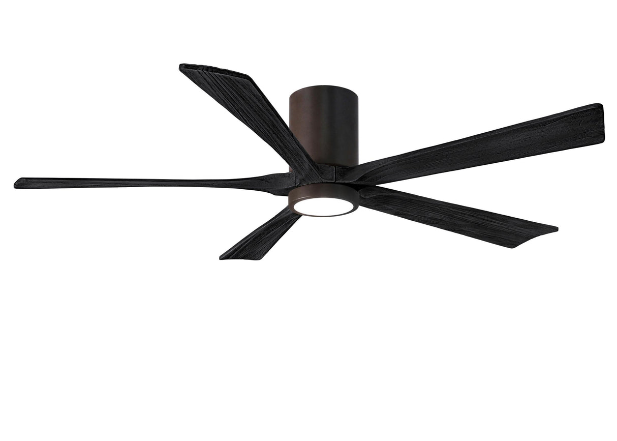 Matthews Fan IR5HLK-TB-BK-60 IR5HLK five-blade flush mount paddle fan in Textured Bronze finish with 60” solid matte black wood blades and integrated LED light kit.