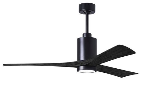 Matthews Fan PA3-BK-BK-60 Patricia-3 three-blade ceiling fan in Matte Black finish with 60” solid matte black wood blades and dimmable LED light kit