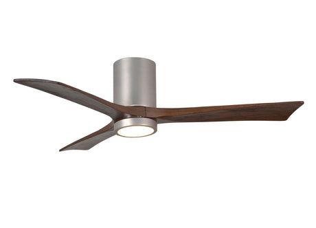 Matthews Fan IR3HLK-BN-WA-52 Irene-3HLK three-blade flush mount paddle fan in Brushed Nickel finish with 52” solid walnut tone blades and integrated LED light kit.