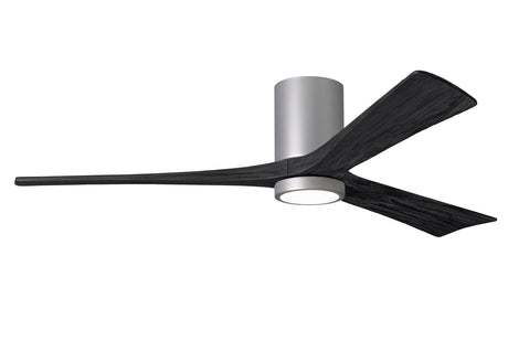 Matthews Fan IR3HLK-BN-BK-60 Irene-3HLK three-blade flush mount paddle fan in Brushed Nickel finish with 60” solid matte black wood blades and integrated LED light kit.