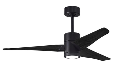 Matthews Fan SJ-BK-BK-52 Super Janet three-blade ceiling fan in Matte Black finish with 52” solid matte blade wood blades and dimmable LED light kit 