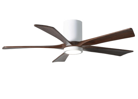 Matthews Fan IR5HLK-WH-WA-52 IR5HLK five-blade flush mount paddle fan in Gloss White finish with 52” solid walnut tone blades and integrated LED light kit.