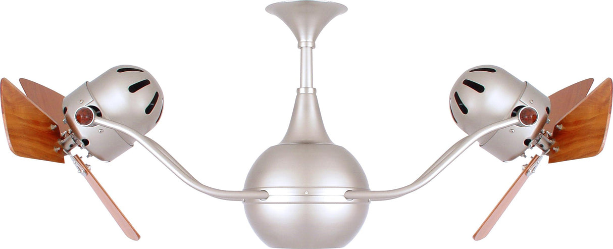 Matthews Fan VB-BN-WD-DAMP Vent-Bettina 360° dual headed rotational ceiling fan in brushed nickel finish with solid sustainable mahogany wood blades for damp location.
