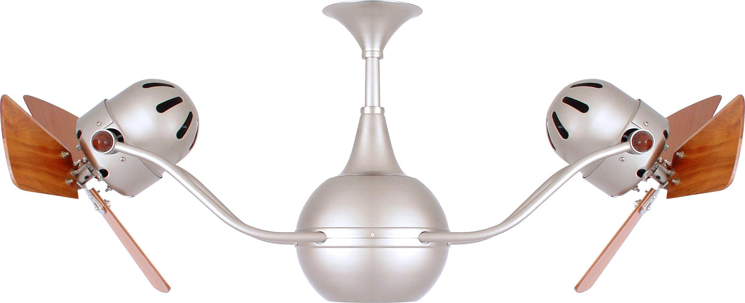 Matthews Fan VB-BN-WD-DAMP Vent-Bettina 360° dual headed rotational ceiling fan in brushed nickel finish with solid sustainable mahogany wood blades for damp location.