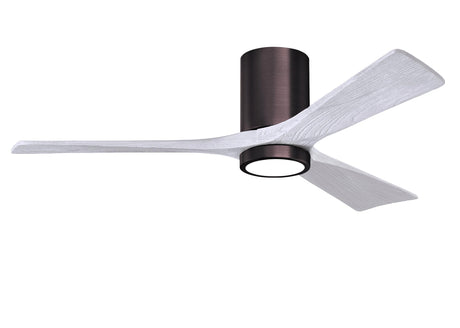 Matthews Fan IR3HLK-BB-MWH-52 Irene-3HLK three-blade flush mount paddle fan in Brushed Bronze finish with 52” solid matte white wood blades and integrated LED light kit.