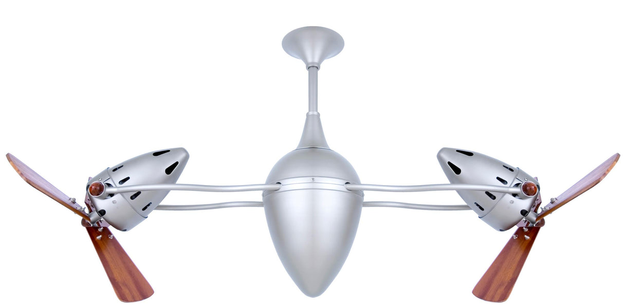 Matthews Fan AR-BN-WD Ar Ruthiane 360° dual headed rotational ceiling fan in brushed nickel with solid sustainable mahogany wood blades.