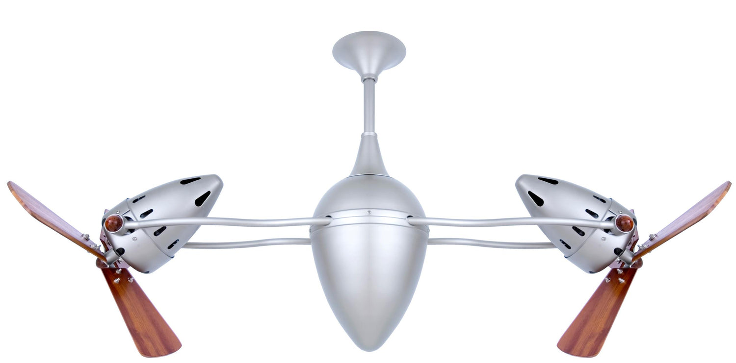 Matthews Fan AR-BN-WD Ar Ruthiane 360° dual headed rotational ceiling fan in brushed nickel with solid sustainable mahogany wood blades.