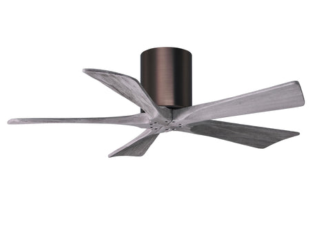 Matthews Fan IR5H-BB-BW-42 Irene-5H five-blade flush mount paddle fan in Brushed Bronze finish with 42” solid barn wood tone blades. 
