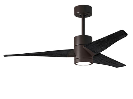 Matthews Fan SJ-TB-BK-52 Super Janet three-blade ceiling fan in Textured Bronze finish with 52” solid matte blade wood blades and dimmable LED light kit 