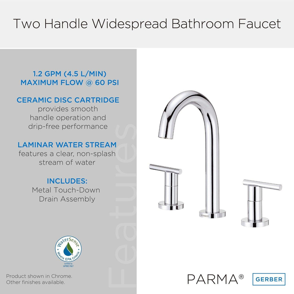 Gerber D303658BN Brushed Nickel Parma Two Handle Widespread Lavatory Faucet