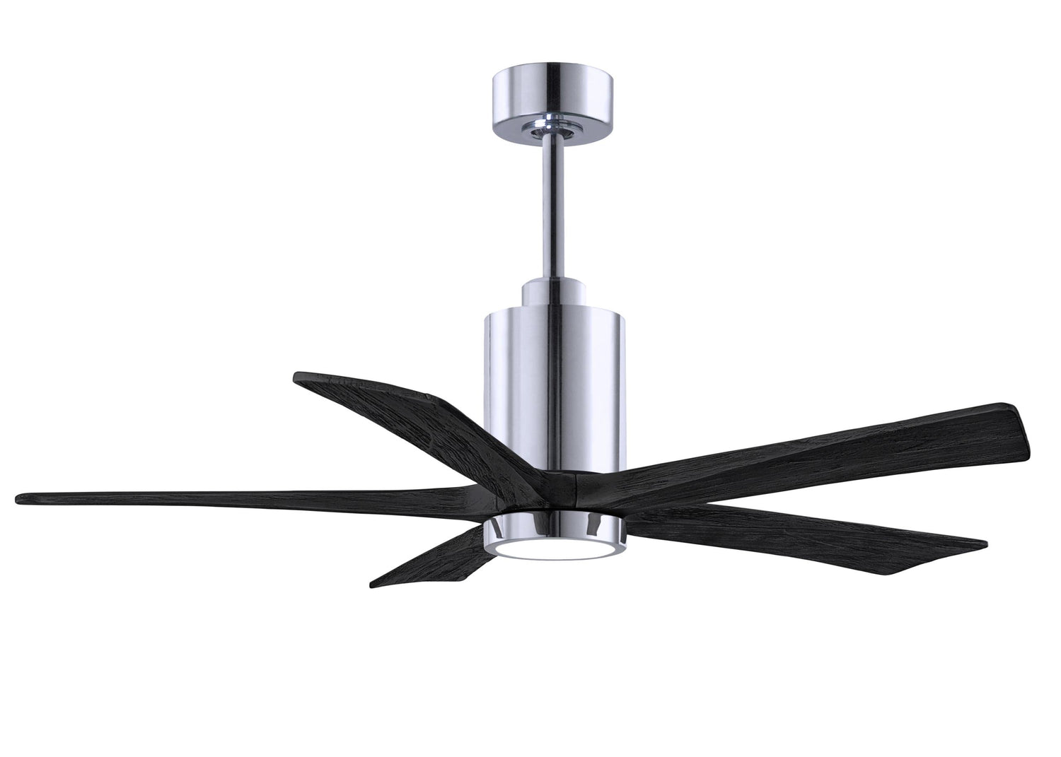 Matthews Fan PA5-CR-BK-52 Patricia-5 five-blade ceiling fan in Polished Chrome finish with 52” solid matte black wood blades and dimmable LED light kit
