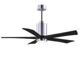 Matthews Fan PA5-CR-BK-52 Patricia-5 five-blade ceiling fan in Polished Chrome finish with 52” solid matte black wood blades and dimmable LED light kit 