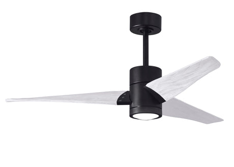Matthews Fan SJ-BK-MWH-52 Super Janet three-blade ceiling fan in Matte Black finish with 52” solid matte white wood blades and dimmable LED light kit 