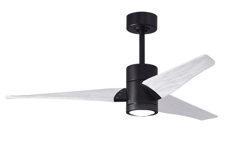 Matthews Fan SJ-BK-MWH-52 Super Janet three-blade ceiling fan in Matte Black finish with 52” solid matte white wood blades and dimmable LED light kit