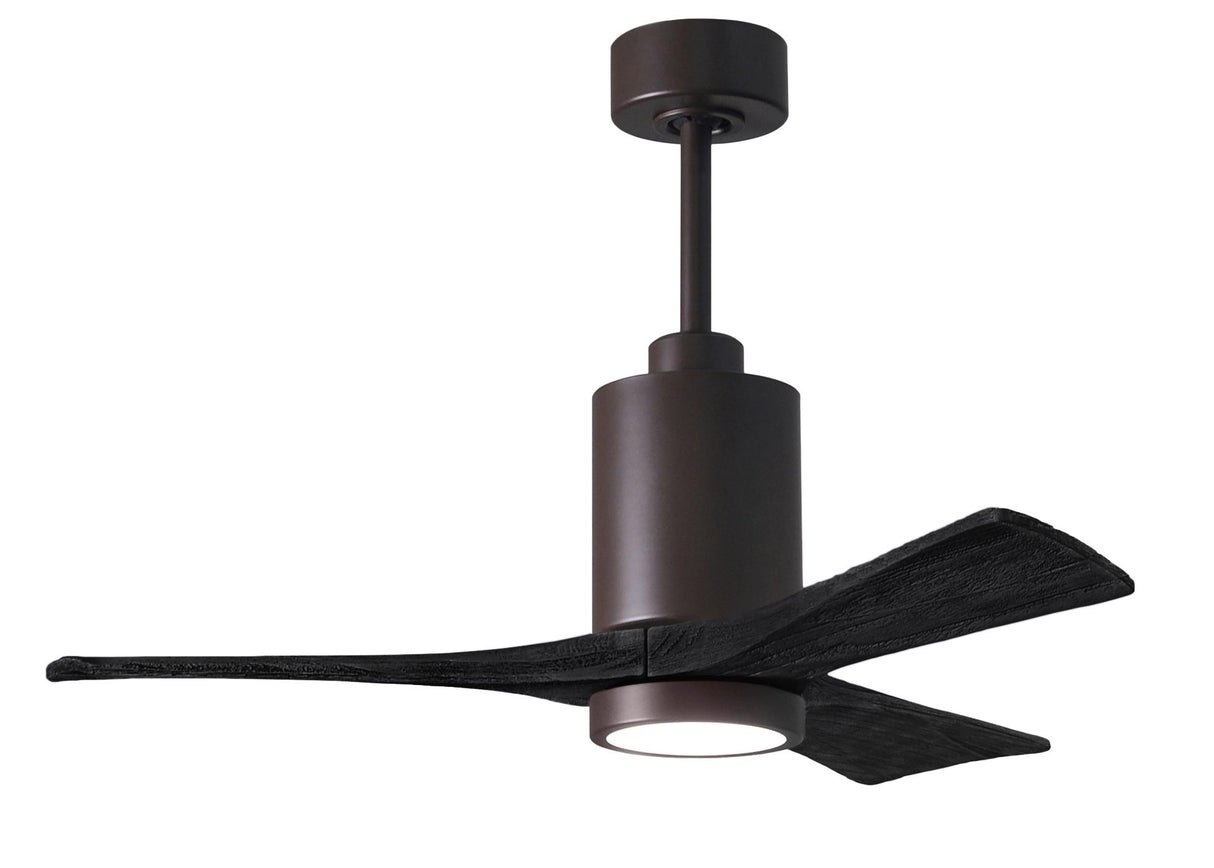 Matthews Fan PA3-TB-BK-42 Patricia-3 three-blade ceiling fan in Textured Bronze finish with 42” solid matte black wood blades and dimmable LED light kit