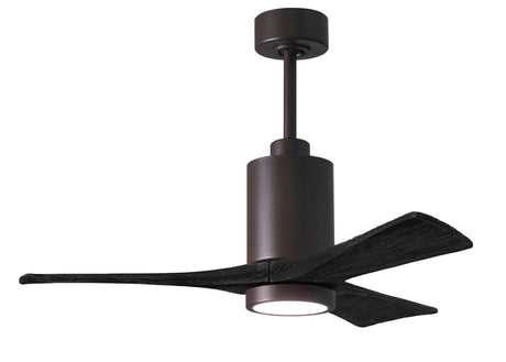 Matthews Fan PA3-TB-BK-42 Patricia-3 three-blade ceiling fan in Textured Bronze finish with 42” solid matte black wood blades and dimmable LED light kit 