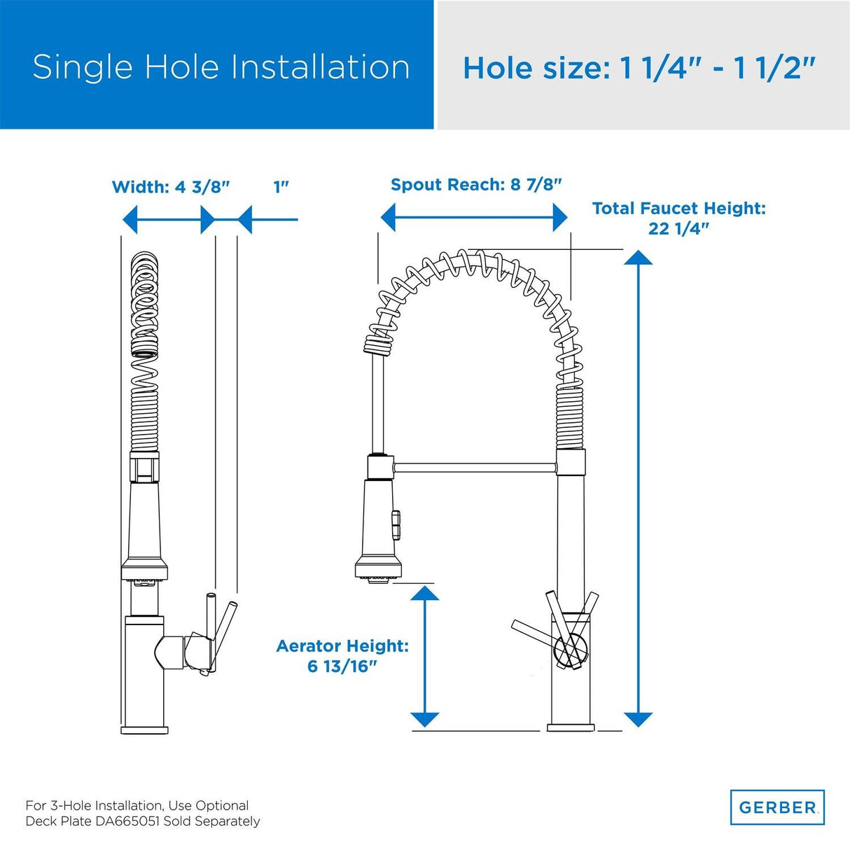 Gerber D454258 Parma Pre-rinse Single Handle Spring Pull-down Kitchen Faucet - ...