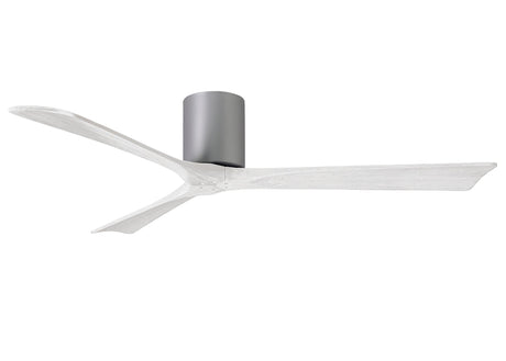 Matthews Fan IR3H-BN-MWH-60 Irene-3H three-blade flush mount paddle fan in Brushed Nickel finish with 60” solid matte white wood blades.