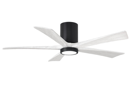 Matthews Fan IR5HLK-BK-MWH-52 IR5HLK five-blade flush mount paddle fan in Matte Black finish with 52” solid matte white wood blades and integrated LED light kit.