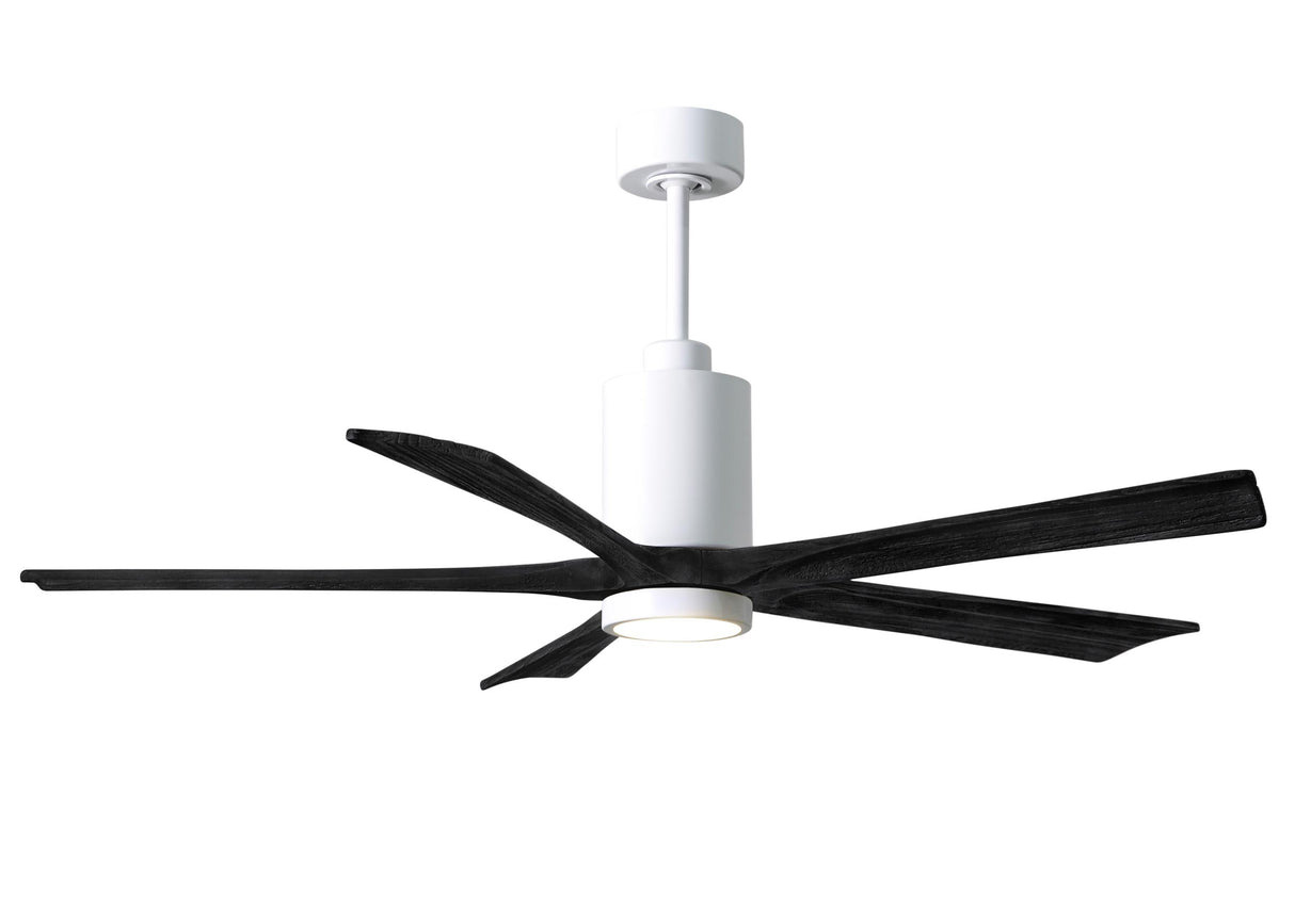 Matthews Fan PA5-WH-BK-60 Patricia-5 five-blade ceiling fan in Gloss White finish with 60” solid matte black wood blades and dimmable LED light kit