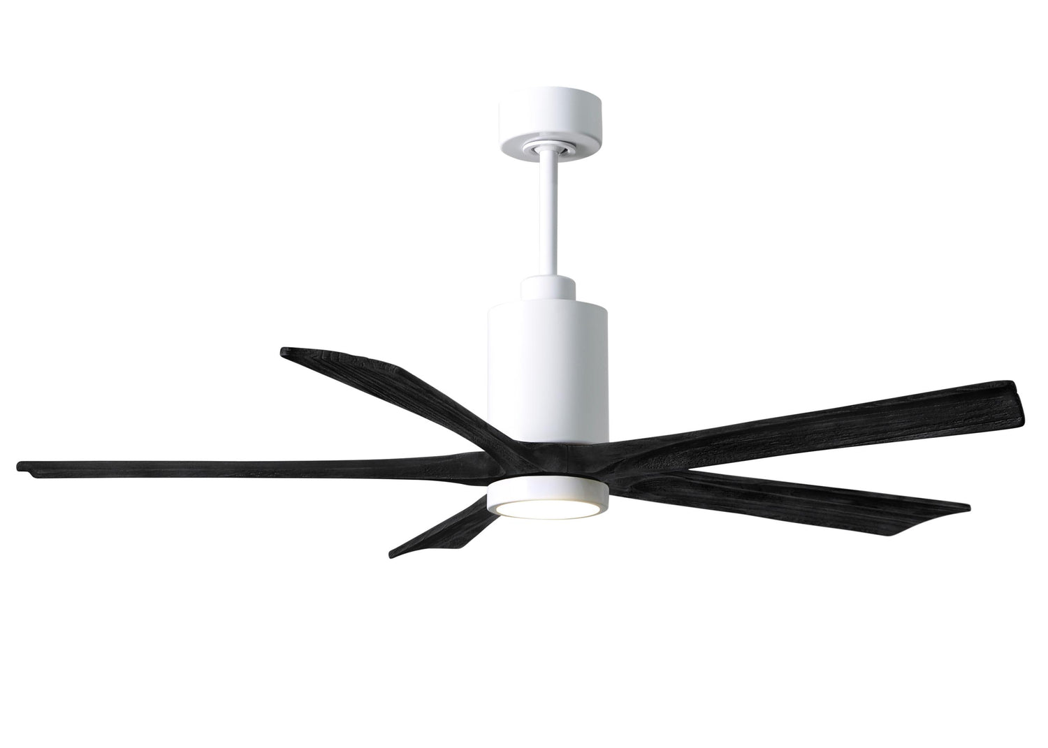 Matthews Fan PA5-WH-BK-60 Patricia-5 five-blade ceiling fan in Gloss White finish with 60” solid matte black wood blades and dimmable LED light kit