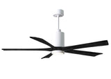 Matthews Fan PA5-WH-BK-60 Patricia-5 five-blade ceiling fan in Gloss White finish with 60” solid matte black wood blades and dimmable LED light kit 