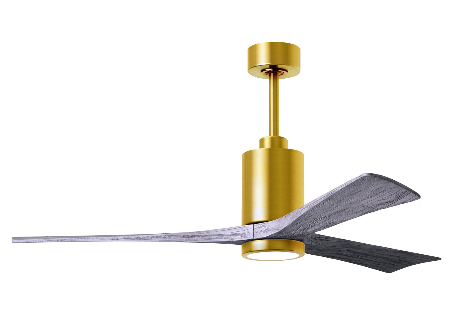 Matthews Fan PA3-BRBR-BW-60 Patricia-3 three-blade ceiling fan in Brushed Brass finish with 60” solid barn wood tone blades and dimmable LED light kit