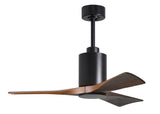 Matthews Fan PA3-BK-WA-42 Patricia-3 three-blade ceiling fan in Matte Black finish with 42” solid walnut tone blades and dimmable LED light kit 