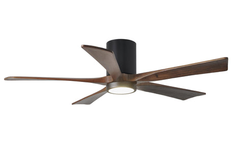 Matthews Fan IR5HLK-BK-WA-52 IR5HLK five-blade flush mount paddle fan in Matte Black finish with 52” solid walnut tone blades and integrated LED light kit.