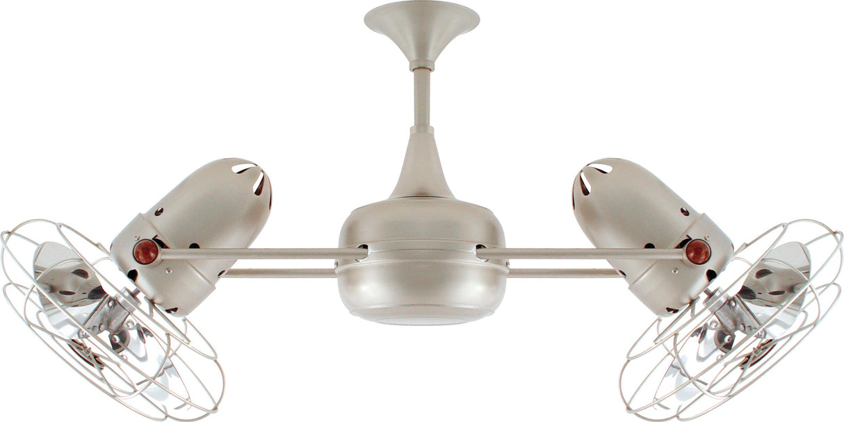 Matthews Fan DD-BN-MTL-DAMP Duplo Dinamico 360” rotational dual head ceiling fan in Brushed Nickel finish with metal blades for damp locations.