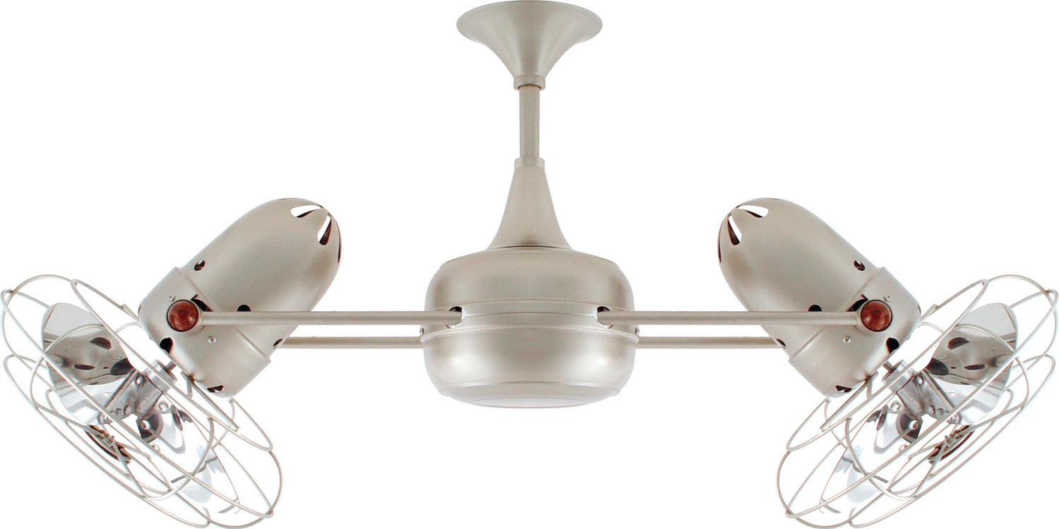 Matthews Fan DD-BN-MTL-DAMP Duplo Dinamico 360” rotational dual head ceiling fan in Brushed Nickel finish with metal blades for damp locations.