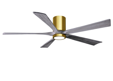 Matthews Fan IR5HLK-BRBR-BW-60 IR5HLK five-blade flush mount paddle fan in Brushed Brass finish with 60” solid walnut tone blades and integrated LED light kit.