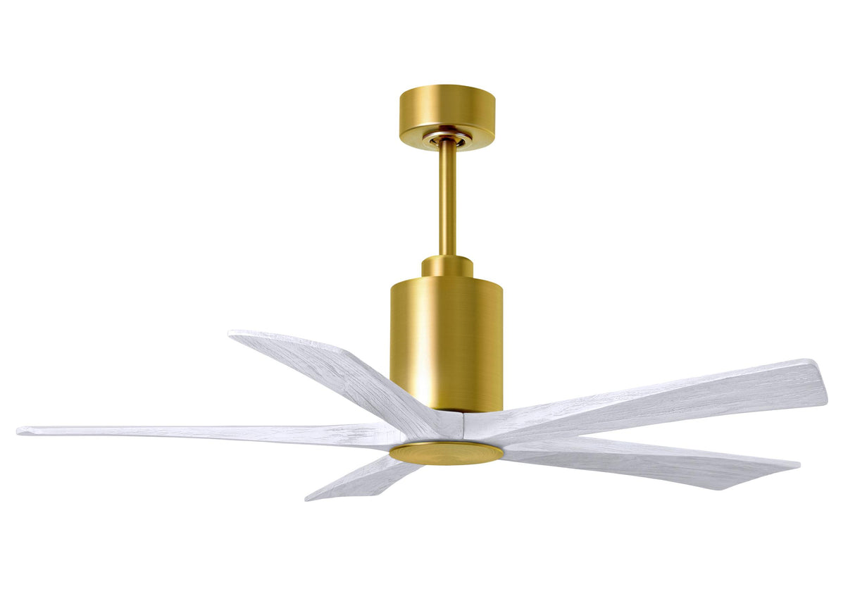 Matthews Fan PA5-BRBR-MWH-52 Patricia-5 five-blade ceiling fan in Brushed Brass finish with 52” solid matte white wood blades and dimmable LED light kit 