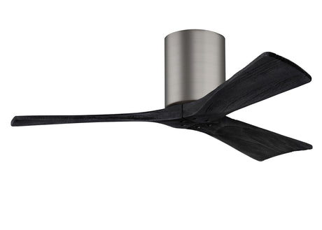 Matthews Fan IR3H-BP-BK-42 Irene-3H three-blade flush mount paddle fan in Brushed Pewter finish with 42” solid matte black wood blades. 