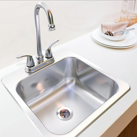 KINDRED CSLA1515-6-2CBN Creemore 15-in LR x 15-in FB x 6-in DP Drop In Single Bowl 2-Hole Stainless Steel Hospitality Sink In Commercial Satin Finish