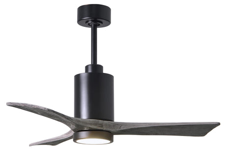 Matthews Fan PA3-BK-BW-42 Patricia-3 three-blade ceiling fan in Matte Black finish with 42” solid barn wood tone blades and dimmable LED light kit 