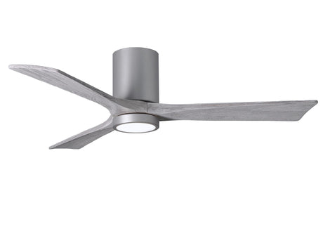 Matthews Fan IR3HLK-BN-BW-52 Irene-3HLK three-blade flush mount paddle fan in Brushed Nickel finish with 52” solid barn wood tone blades and integrated LED light kit.
