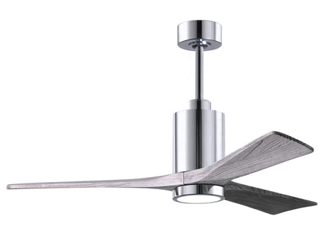 Matthews Fan PA3-CR-BW-52 Patricia-3 three-blade ceiling fan in Polished Chrome finish with 52” solid barn wood tone blades and dimmable LED light kit