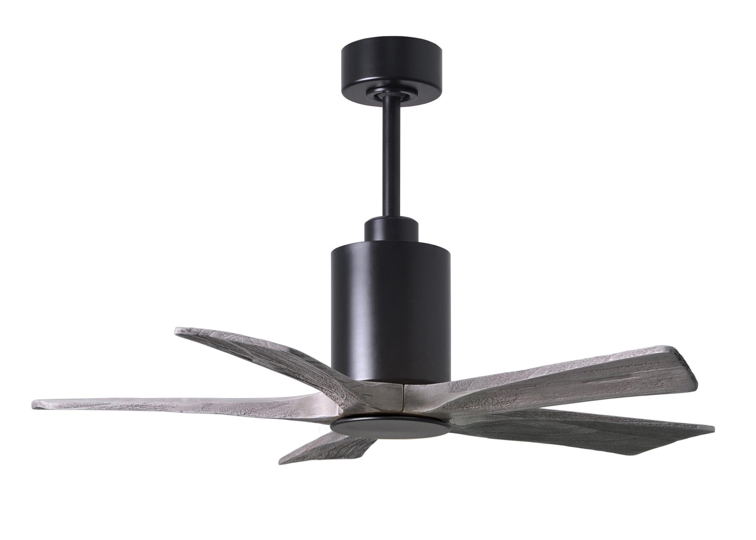Matthews Fan PA5-BK-BW-42 Patricia-5 five-blade ceiling fan in Matte Black finish with 42” solid barn wood tone blades and dimmable LED light kit